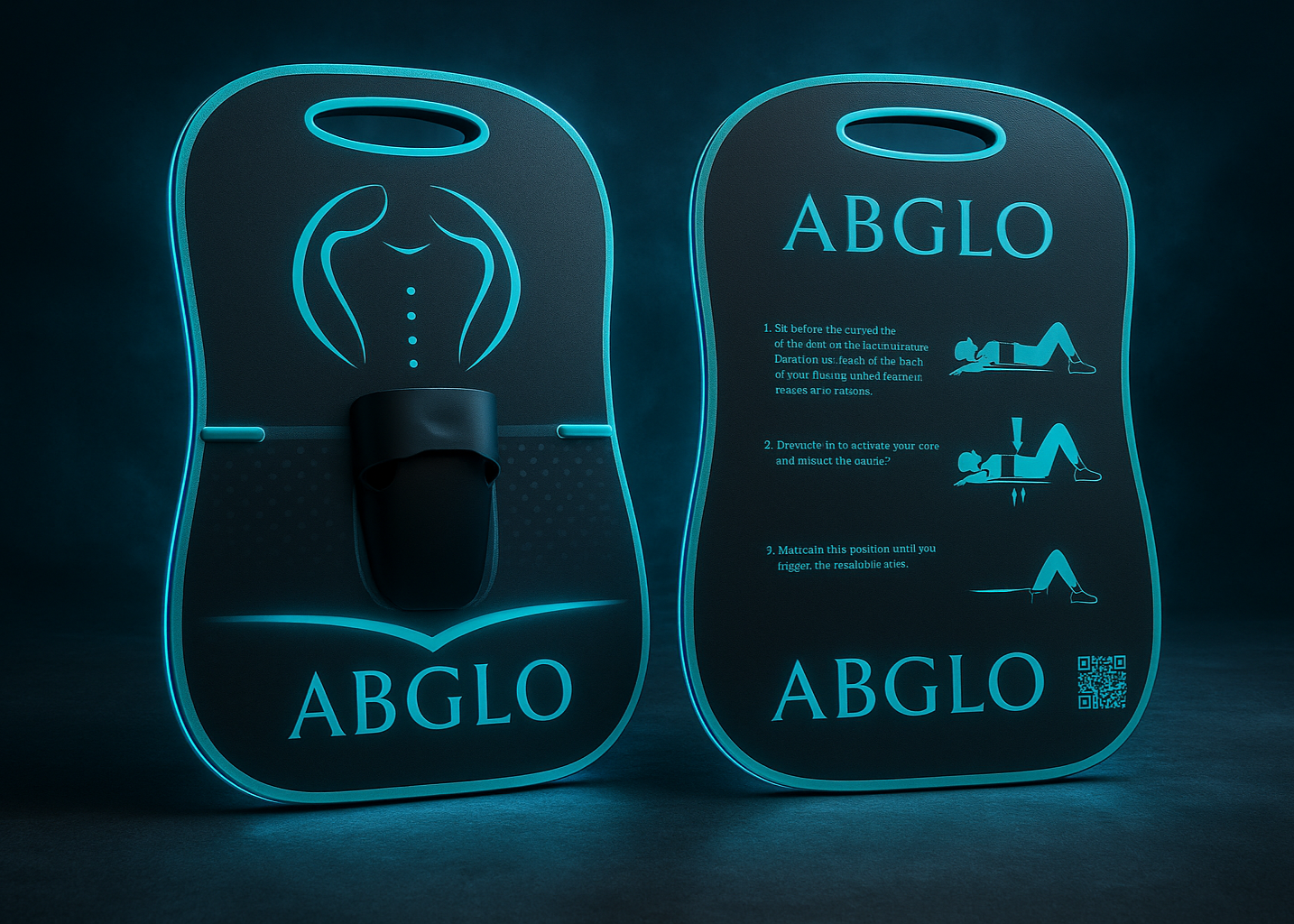 ABGLO product packaging with branding and product details on a dark background